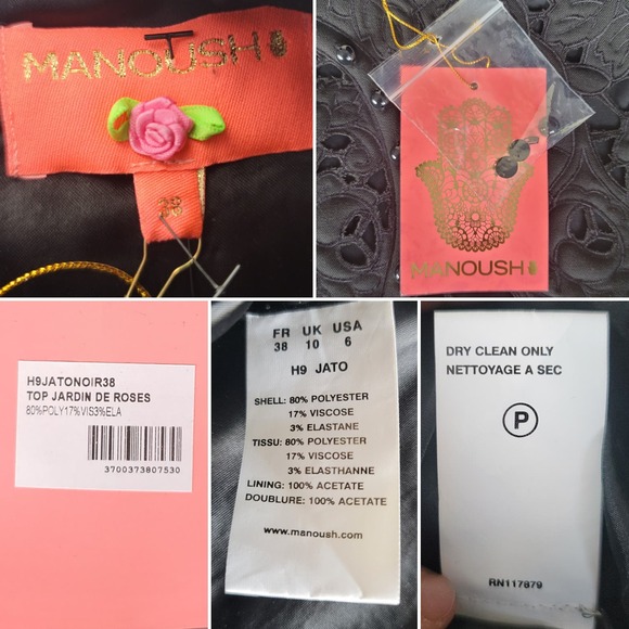 Manoush Jardin De Roses Beaded Top Black Size 6 - Picture 11 of 12